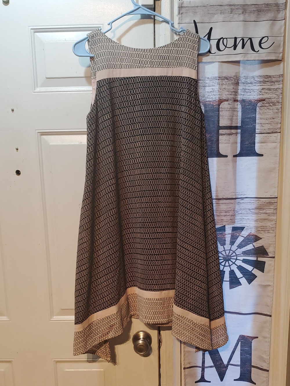 Signature by Robbie Bee Cream and Brown High-Low Geometric Dress